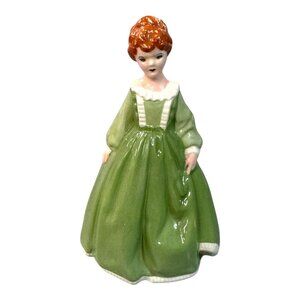 Vintage Royal Worcester Ceramic Figurine Girl Green Dress Red Hair Signed Marie